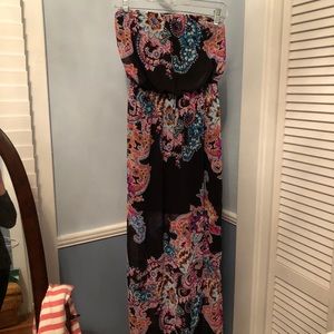 Multi-colored strapless maxi dress